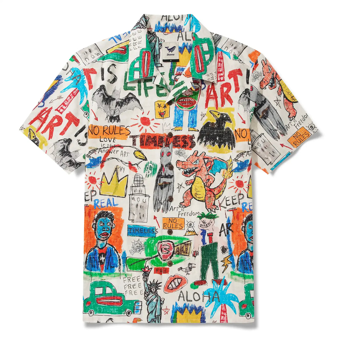 Men's Hawaiian Shirt Short Sleeve Camp Collar 100% Cotton Orange Aloha Graffiti World By Mo
