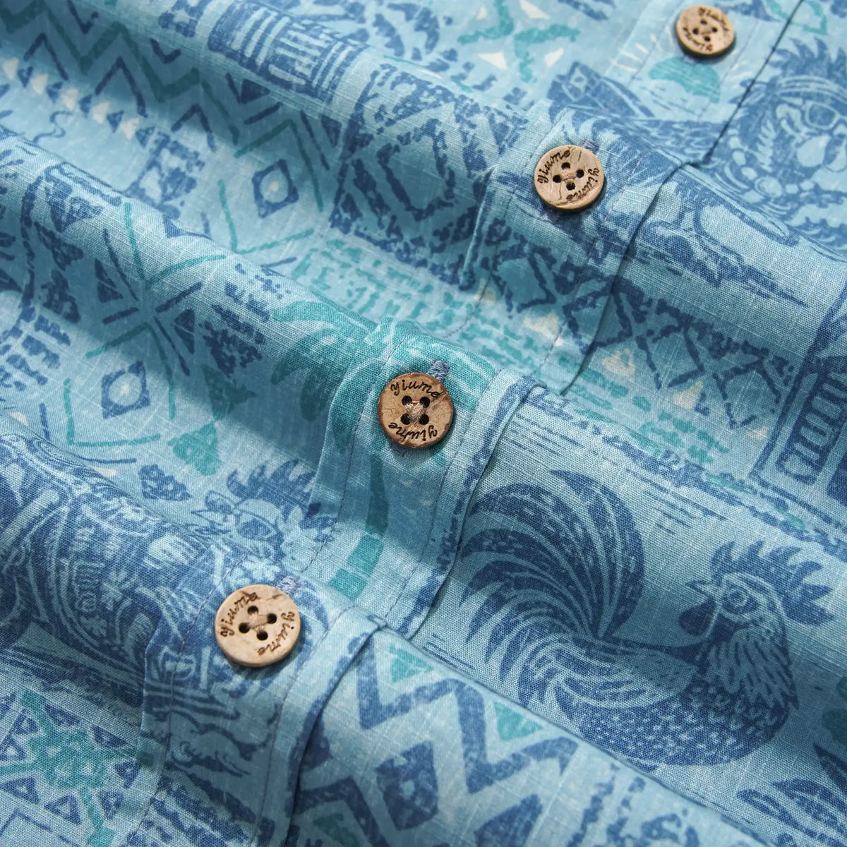 Men's Hawaiian Shirt Short Sleeve Button-down 100% Cotton Blue Rooster Aloha The Bone Voyage By Cigar