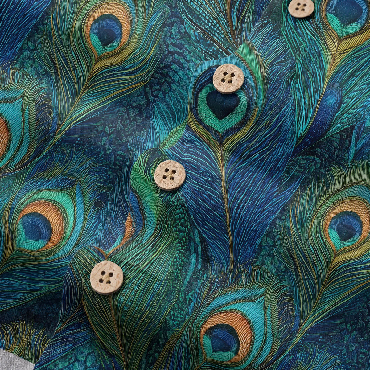 LeosWare® Peacock Men's Hawaiian Shirt Short Sleeve Button-up 100% Cotton Blue Aloha Indigo Feathered Elegance By Ann
