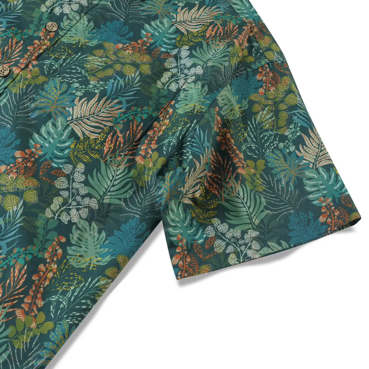 Men's Hawaiian Shirt Short Sleeve Button-down 100% Cotton Green Shirt Aloha Tropical Night Emerald Leaves By Annick