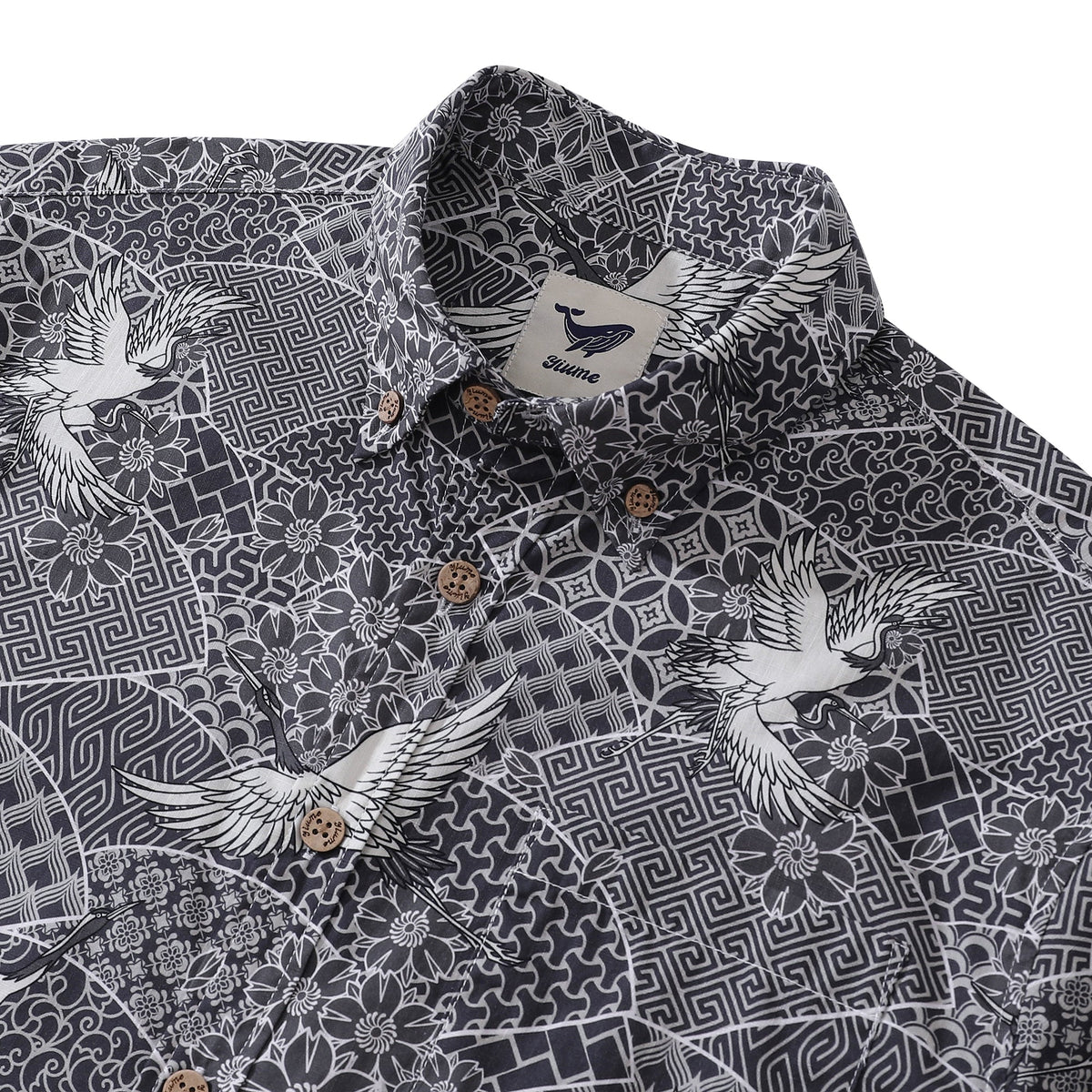 Gray Crane Shirt For Men Cotton Hawaiian Shirt Fun Aloha Shirt Button-down Short Sleeve Shirt Soaring Crane Auspicious By Sun
