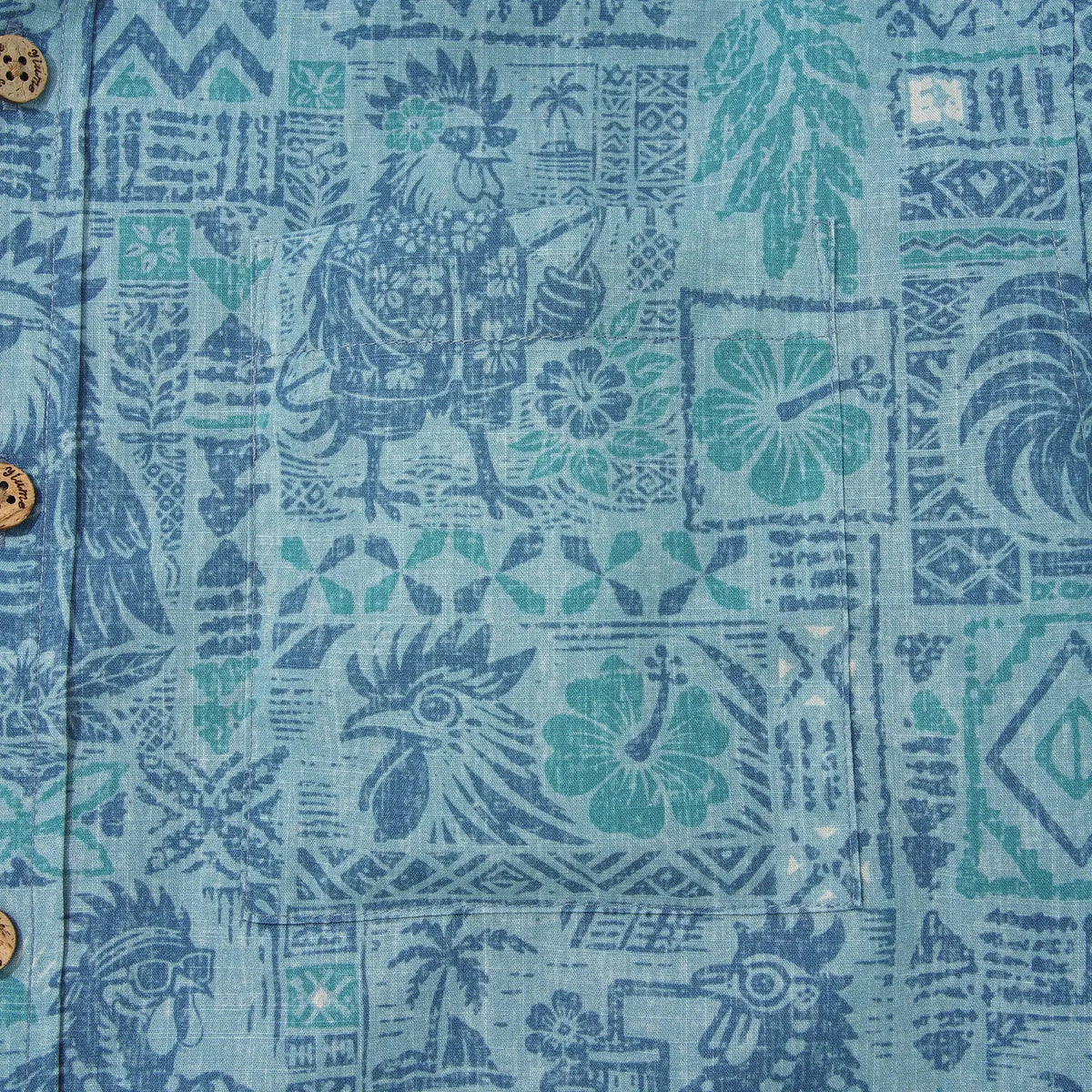 Men's Hawaiian Shirt Short Sleeve Button-down 100% Cotton Blue Rooster Aloha The Bone Voyage By Cigar