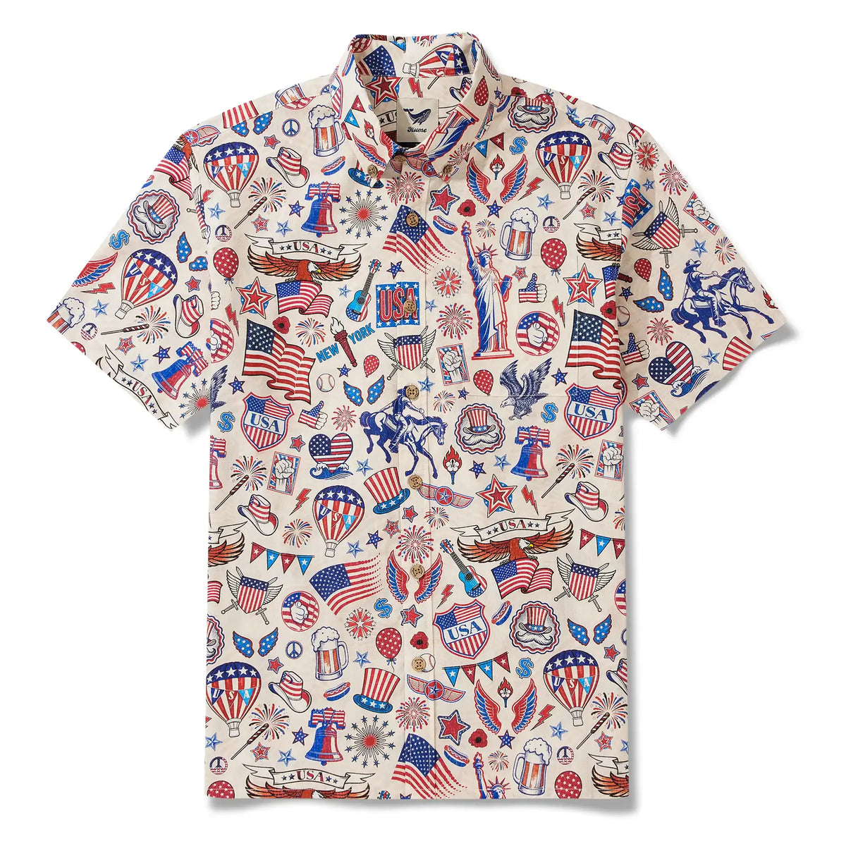Men's Hawaiian Shirt Short Sleeve Button-down 100% Cotton Blue Red Aloha Liberty’s Patriot Canvas By Cigar