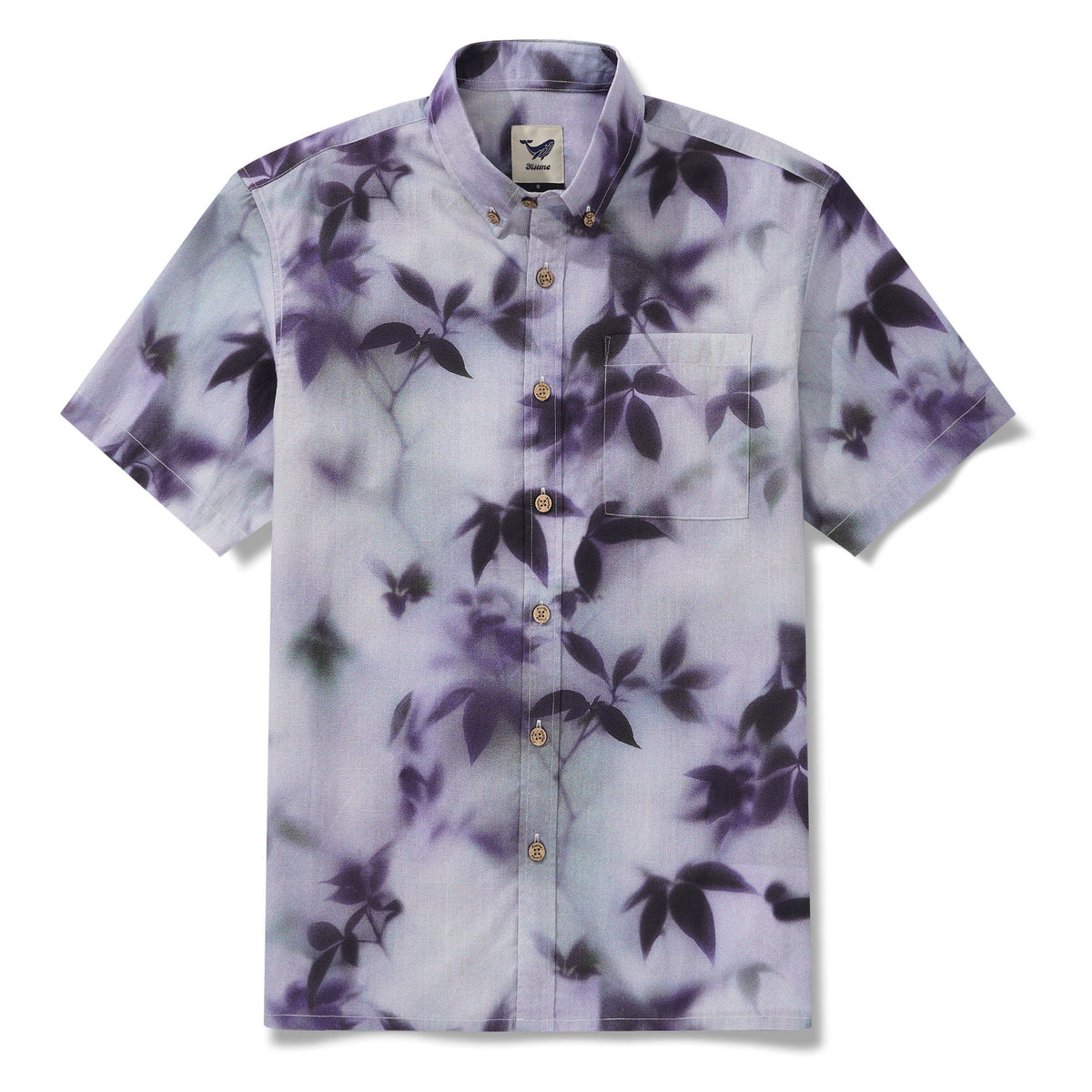 Men's Cotton Hawaiian Shirt Short Sleeve Button-down Purple Aloha Shirt Mist-Kissed Leaves By Yakima