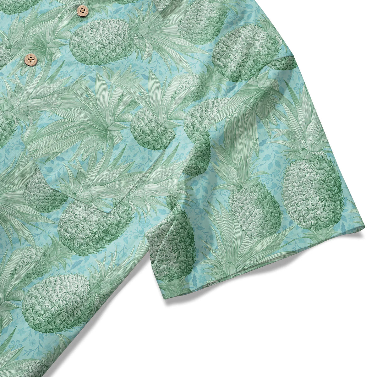 LeosWare® Men's Hawaiian Shirt Short Sleeve Button-up 100% Cotton Green Aloha Mint Green Pineapple Grove By Ann