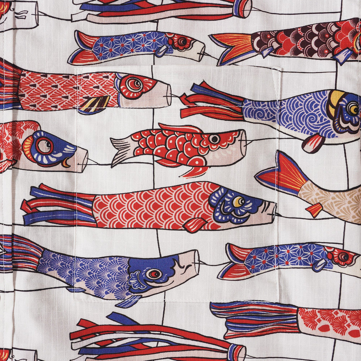 Men's Hawaiian Shirt Short Sleeve Button-down 100% Cotton Beige Aloha Koi in the Wind By DUDU