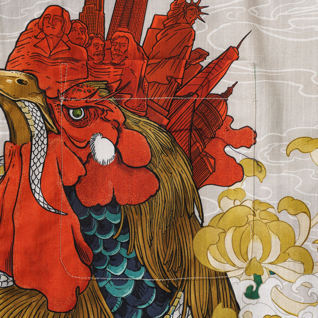 Men's Hawaiian Shirt 100% Cotton Short Sleeve Camp Collar Shirt Rooster and Japanese ukiyo-e Shirt By Zeke