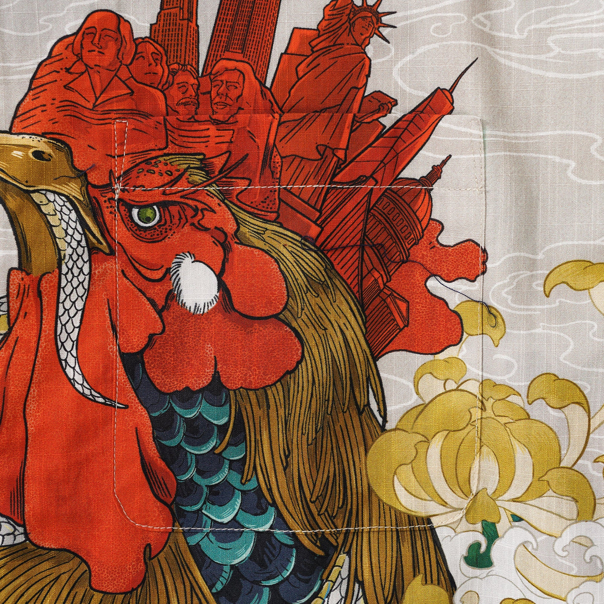 Men's Hawaiian Shirt 100% Cotton Short Sleeve Camp Collar Shirt Rooster and Japanese ukiyo-e Shirt By Zeke