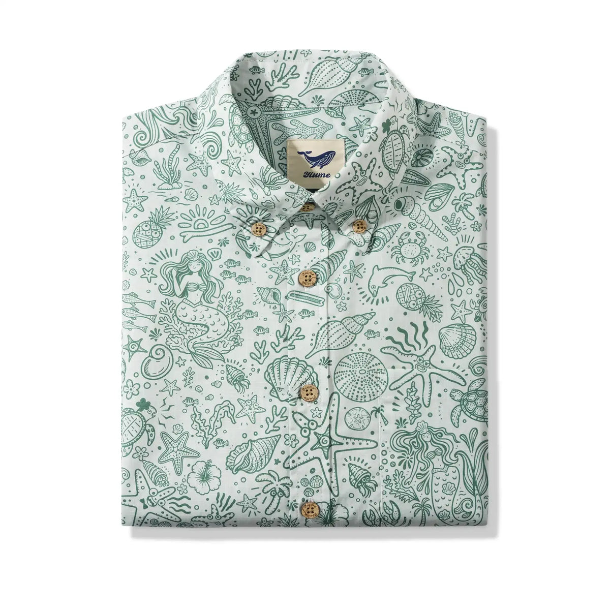 Men's Hawaiian Shirt Short Sleeve Button-down 100% Cotton Green Aloha Coastal Doodle - Sage green By Huan huan