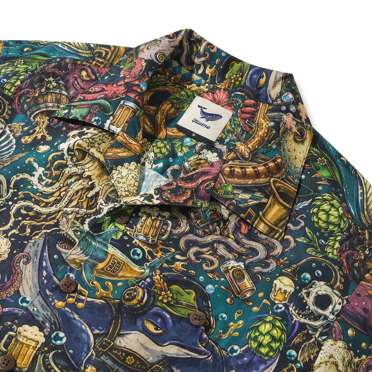Men's Hawaiian Shirt Short Sleeve Camp Collar 100% Cotton Blue Aloha Deep Blue Brews By Mo
