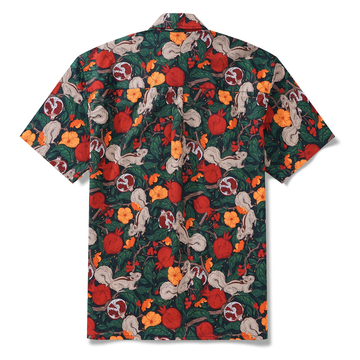 Men's Hawaiian Shirt Short Sleeve Button-down 100% Cotton Green Aloha Pomegranate Grove By Pallavi Chaudhary