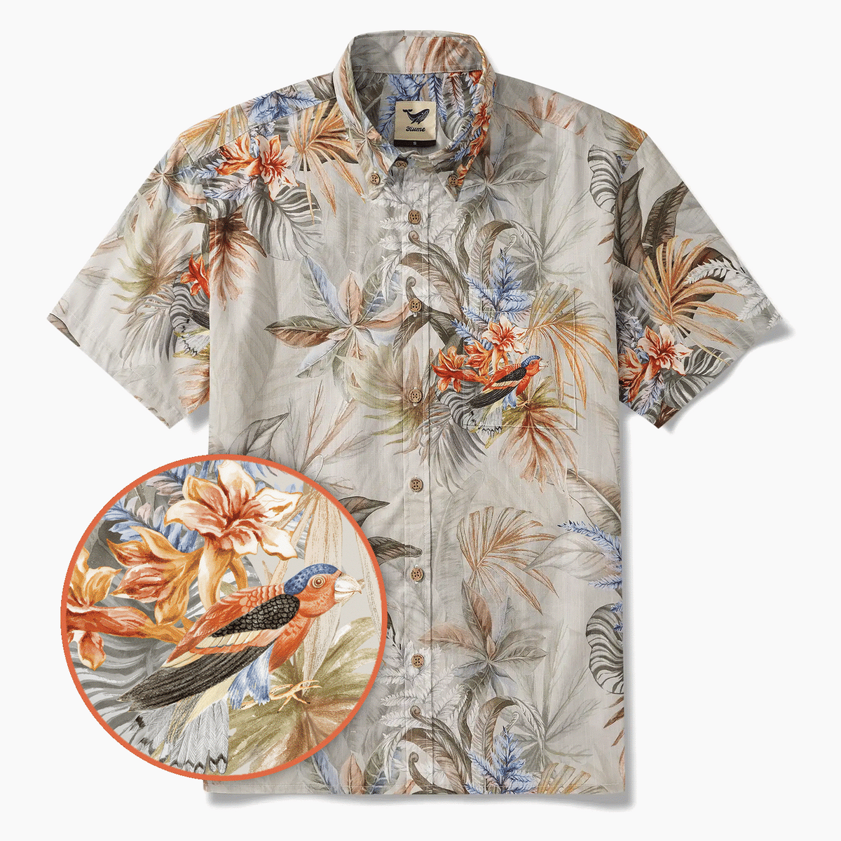 Men's Hawaiian Shirt Short Sleeve Button-down 100% Cotton Gray Aloha Tropical Paradise Scroll By DUDU
