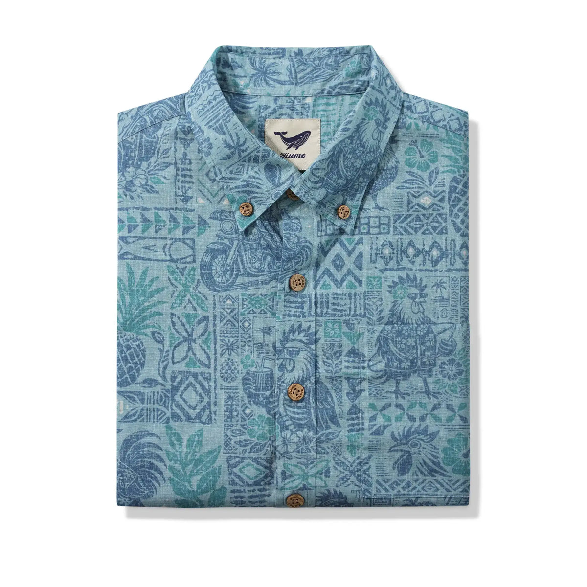 Men's Hawaiian Shirt Short Sleeve Button-down 100% Cotton Blue Rooster Aloha The Bone Voyage By Cigar
