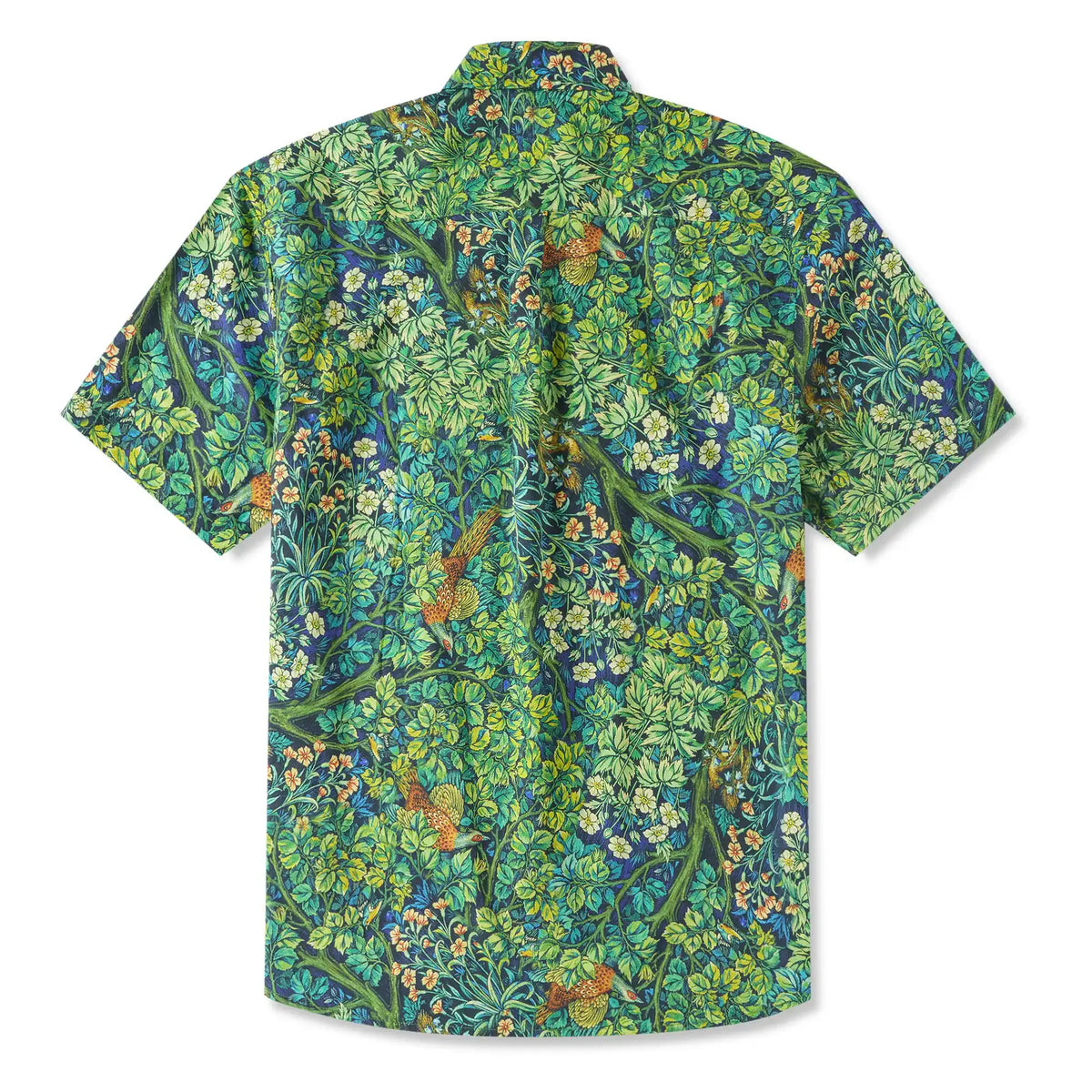 LeosWare® Men's Hawaiian Shirt Short Sleeve Button-up 100% Cotton Green Aloha Jungle Wonderland Art By Ann