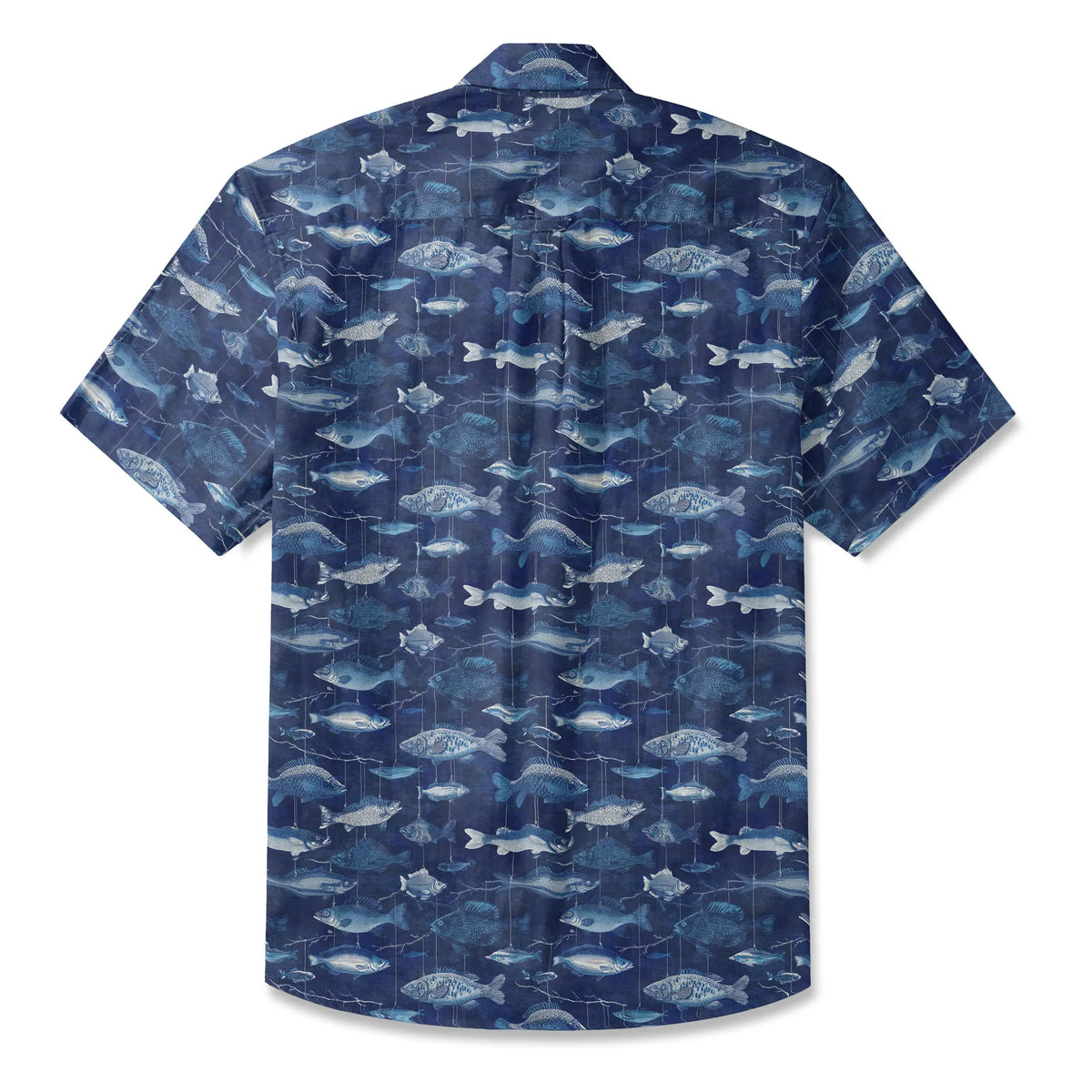 LeosWare® Men's Hawaiian Shirt Short Sleeve Button-up 100% Cotton Blue Aloha Blue Jazz Hanging Fish Pattern By Ann