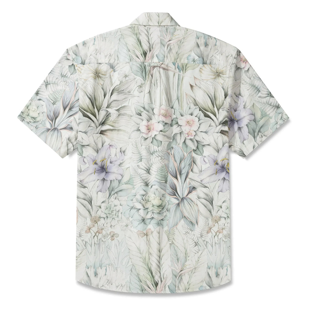 LeosWare® Men's Hawaiian Shirt Short Sleeve Button-up 100% Cotton Green Aloha Dreams Of Tranquil Plants By Huan huan