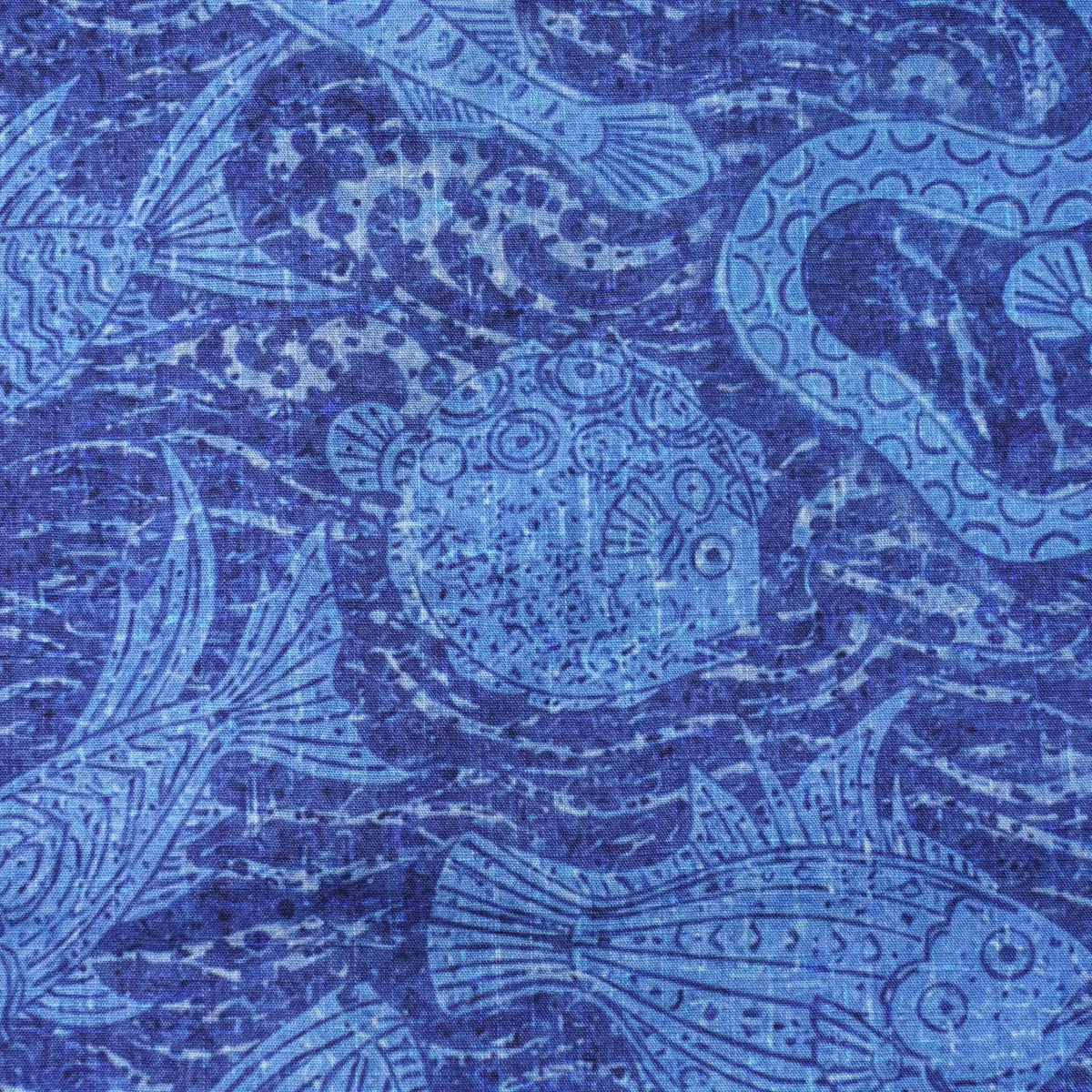 Men's Hawaiian Shirt Short Sleeve Button-down 100% Cotton Blue Aloha Indigo School Of Fish By Huan huan