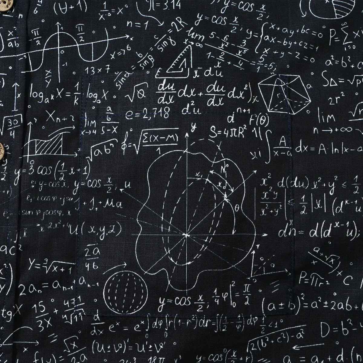Geek Chic Men's Hawaiian Shirt Short Sleeve Button-down 100% Cotton Black Aloha The Problem Solver Math Formula Physics Equation Science Chalkboard By Yana