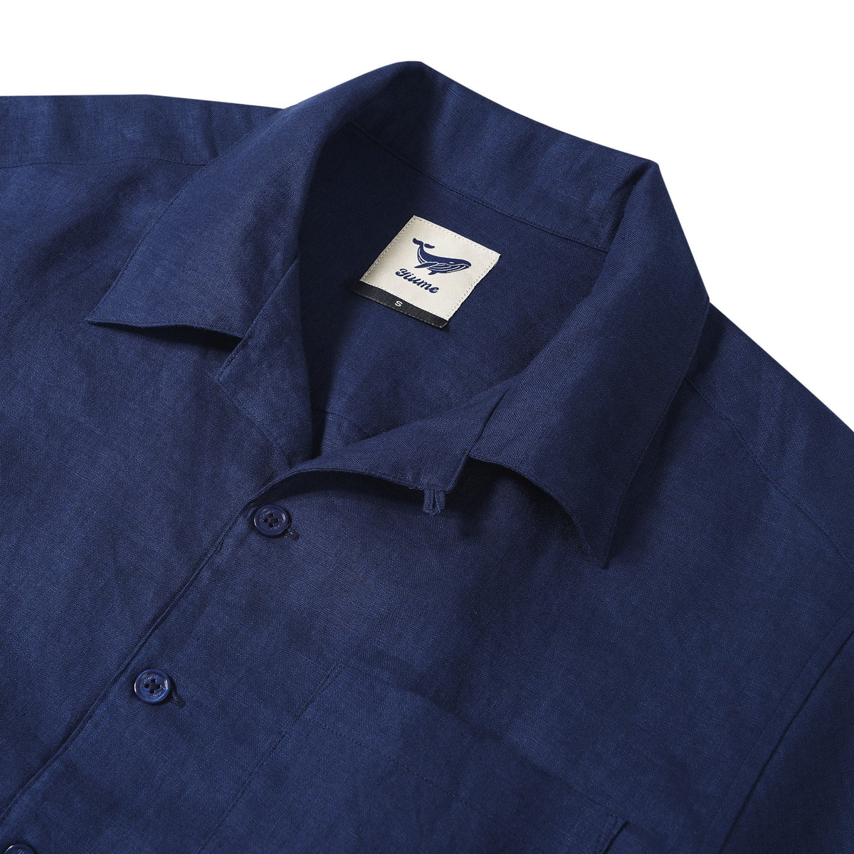 Men's Basic Shirt Short Sleeve Camp Collar 100% Linen Navy Blue Solid Color