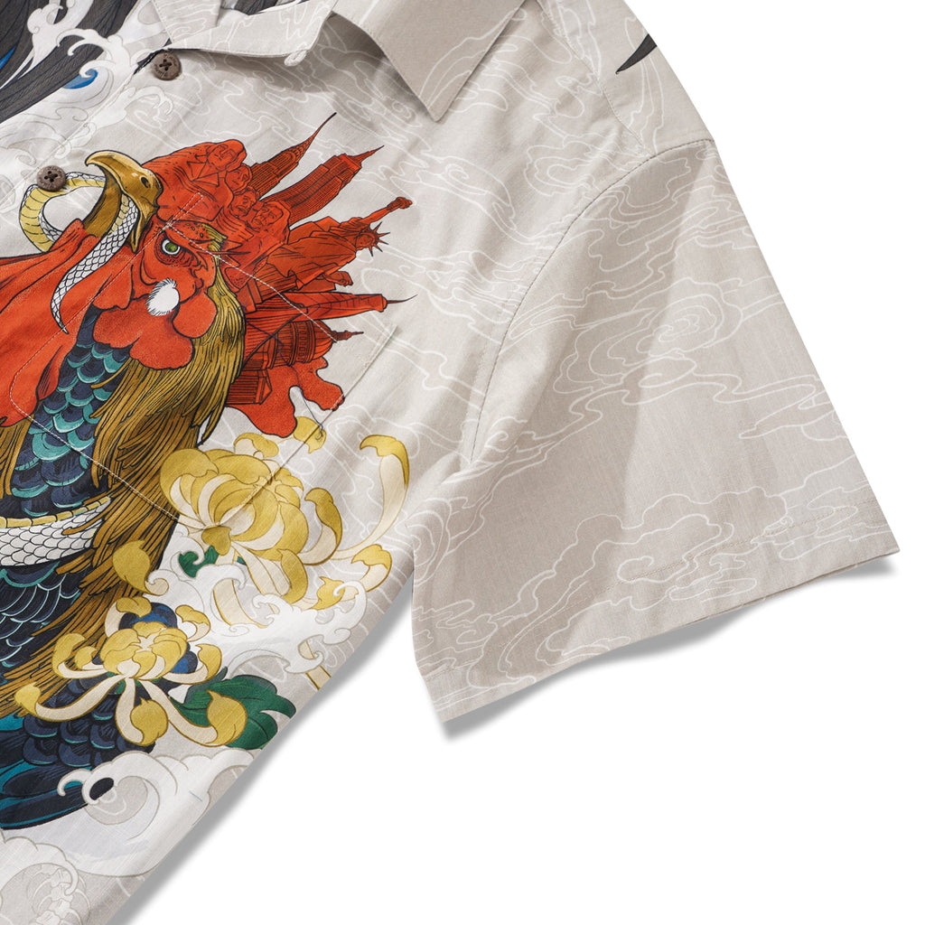 Men's Hawaiian Shirt 100% Cotton Short Sleeve Camp Collar Shirt Rooster and Japanese ukiyo-e Shirt By Zeke