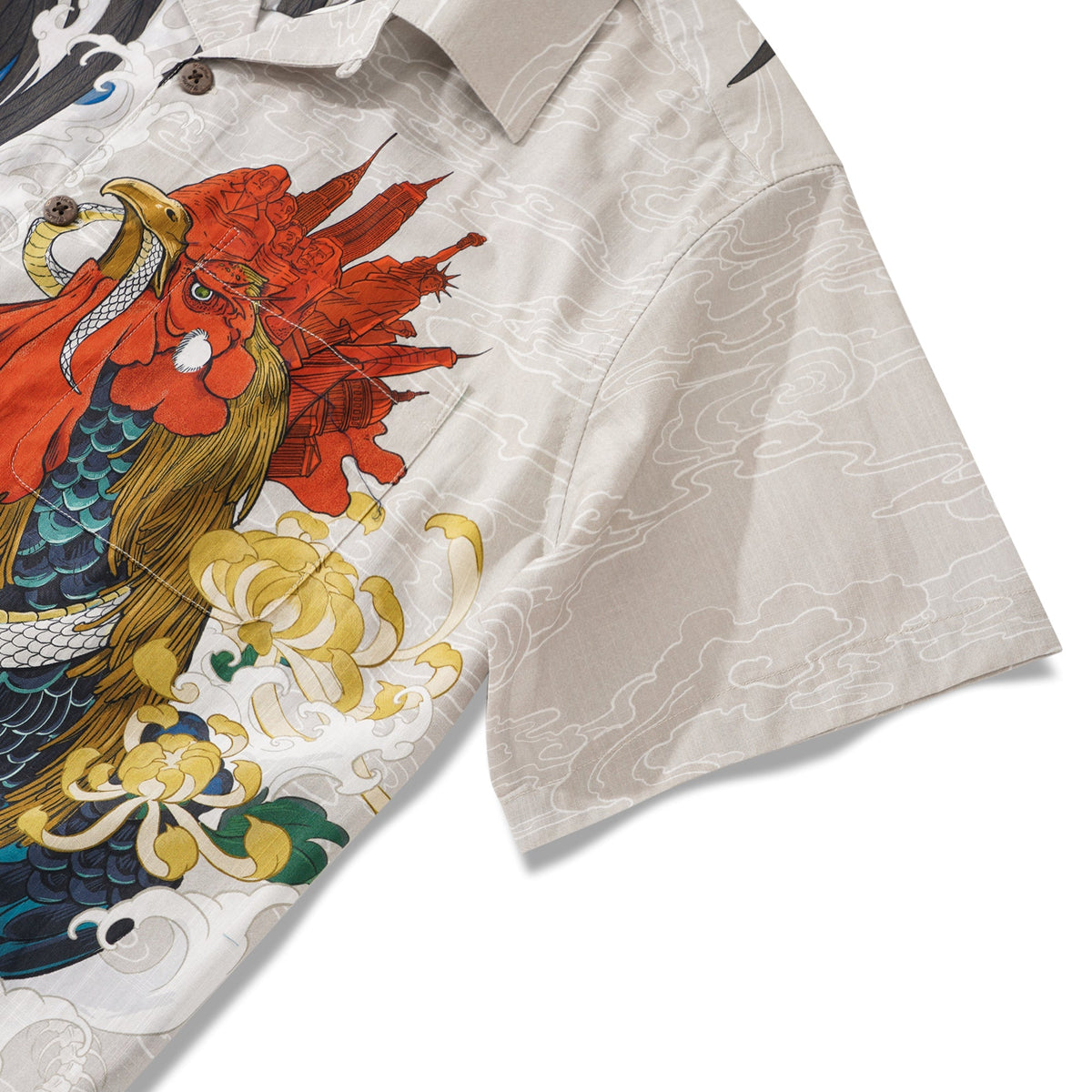 Men's Hawaiian Shirt 100% Cotton Short Sleeve Camp Collar Shirt Rooster and Japanese ukiyo-e Shirt By Zeke