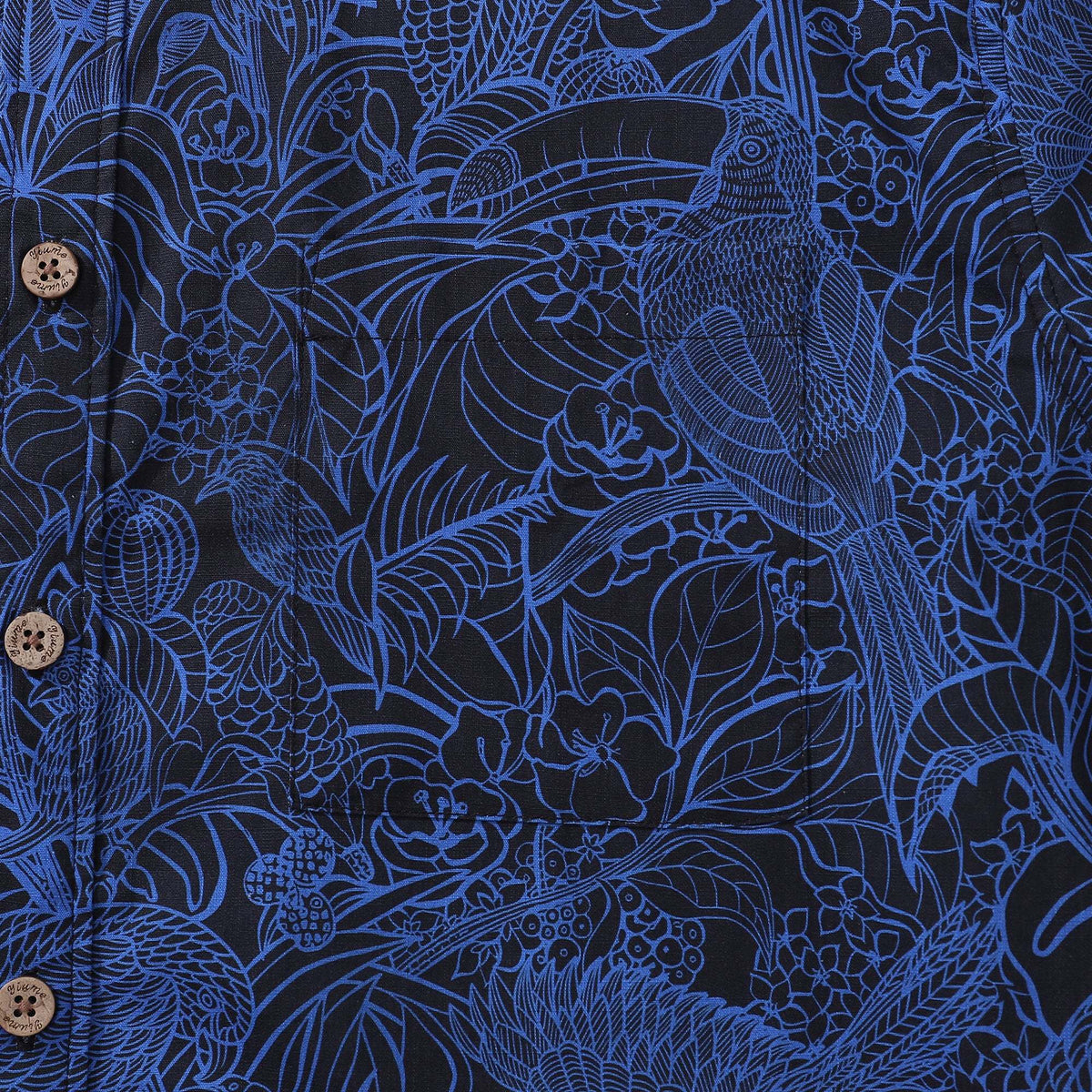 Dark Blue Tropical Hawaiian Shirt For Men Short Sleeve Button-down Shirt 100% Cotton Shirt By Sun