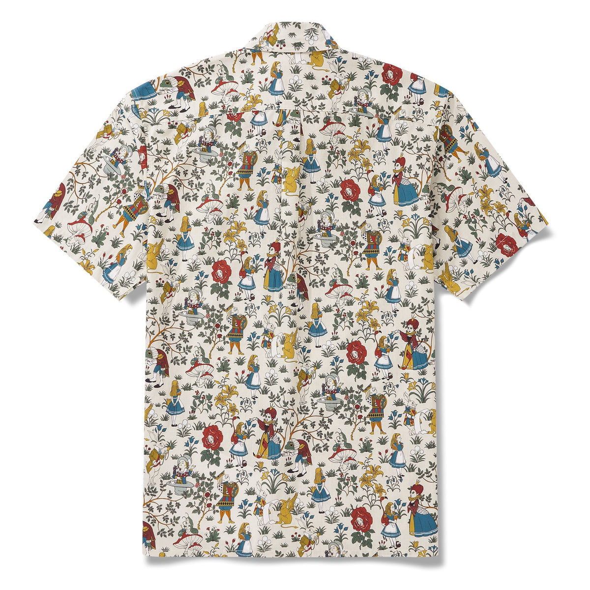Men's Hawaiian Shirt Short Sleeve Button-down 100% Cotton Beige Aloha Alice's Wonderland By Zeke