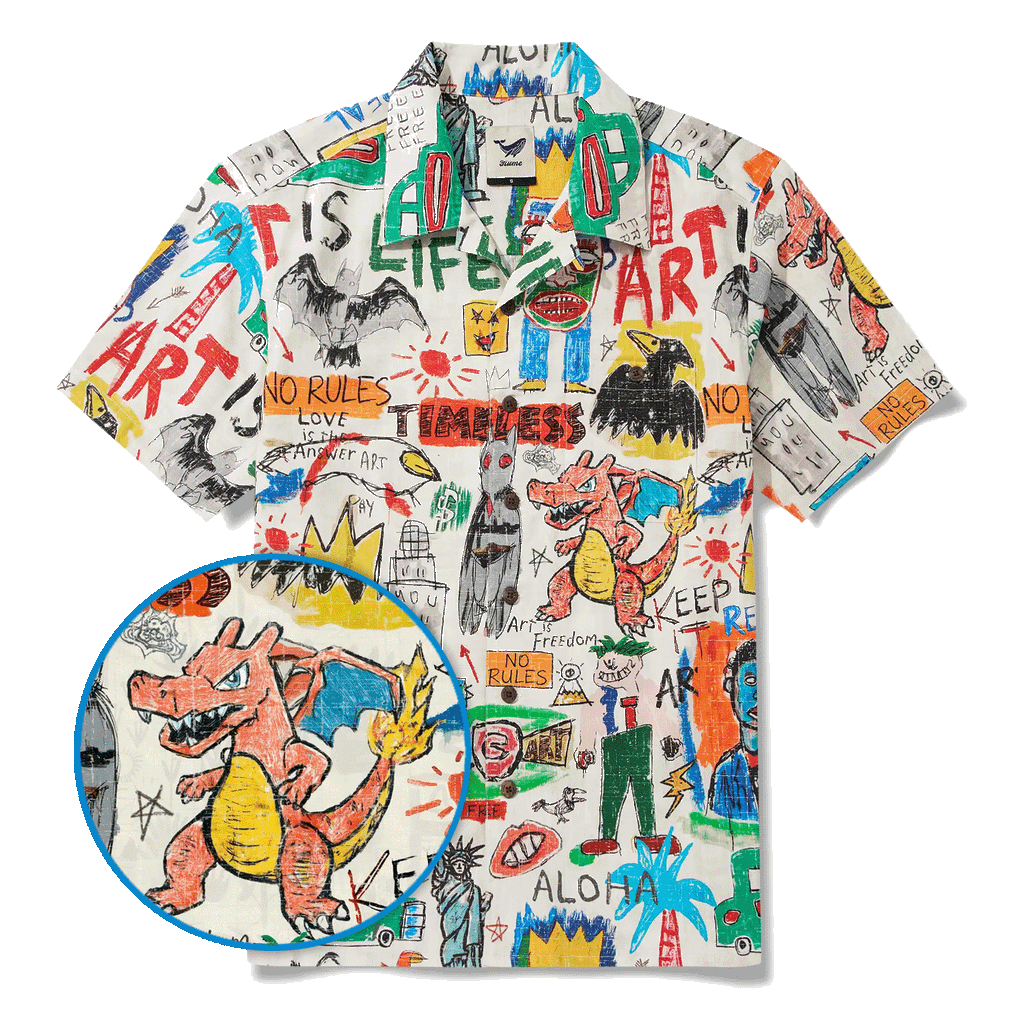 Men's Hawaiian Shirt Short Sleeve Camp Collar 100% Cotton Orange Aloha Graffiti World By Mo