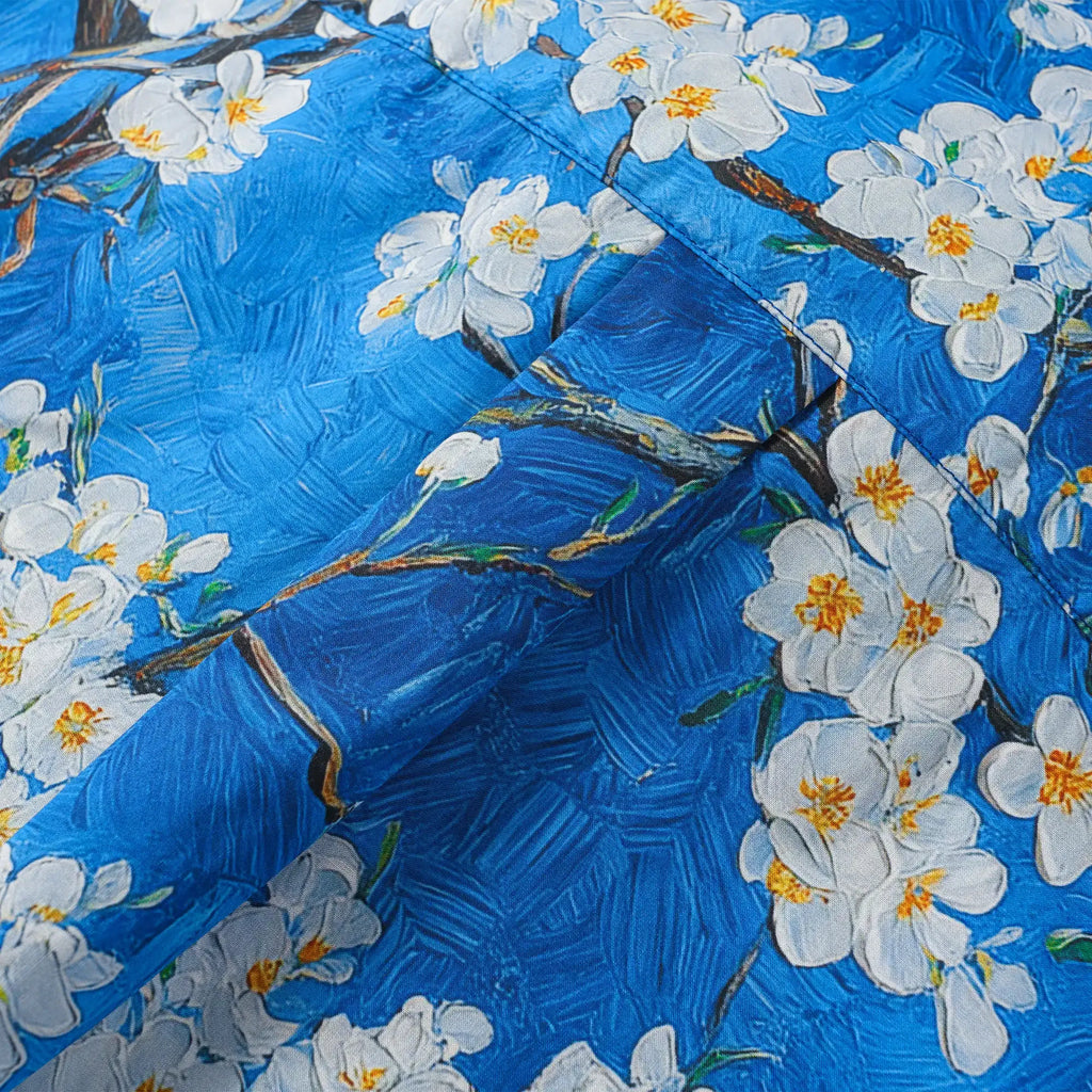 LeosWare® Men's Hawaiian Shirt Short Sleeve Button-up 100% Cotton Blue Aloha White Above Deep Blue By Huan huan