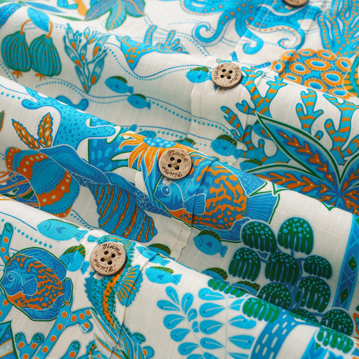 Men's Hawaiian Shirt Short Sleeve Button-down 100% Cotton Blue Aloha Fantasy Paradise By Huan huan