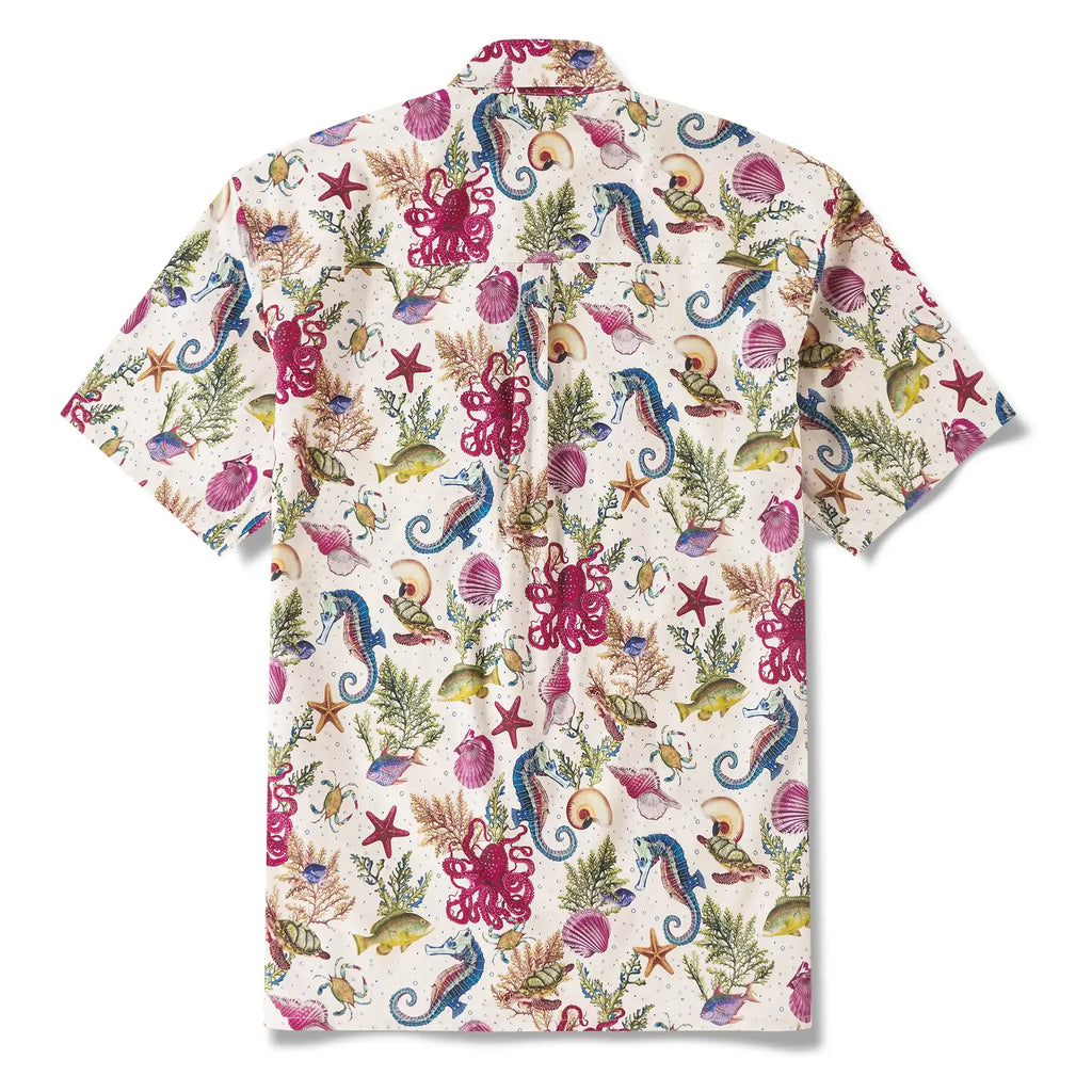 Yiume® Hawaiian Shirt For Men Shirt 100% Cotton Hawaiian Shirt Red Marine Life By Amy