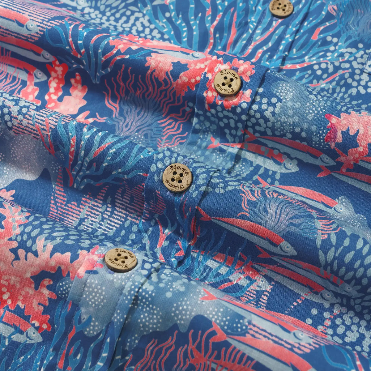 Men's Hawaiian Shirt Short Sleeve Button-down 100% Cotton Blue Aloha Ocean Sihouettes By House of Haricot