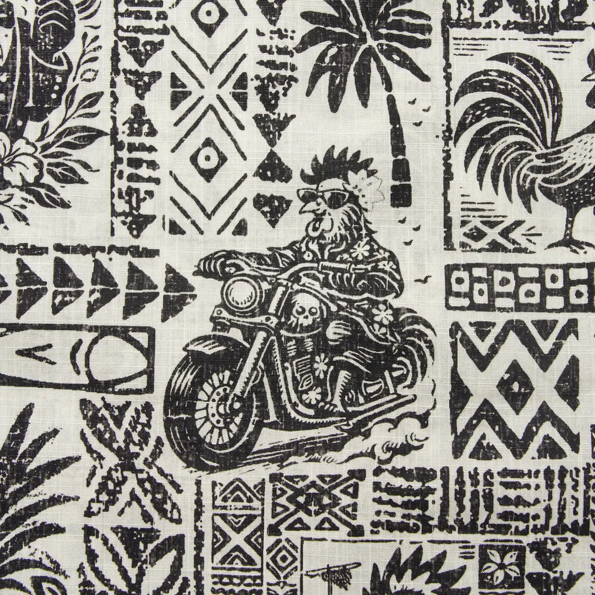 Men's Hawaiian Shirt Short Sleeve Button-down 100% Cotton Black Rooster Aloha The Bone Voyage By Cigar