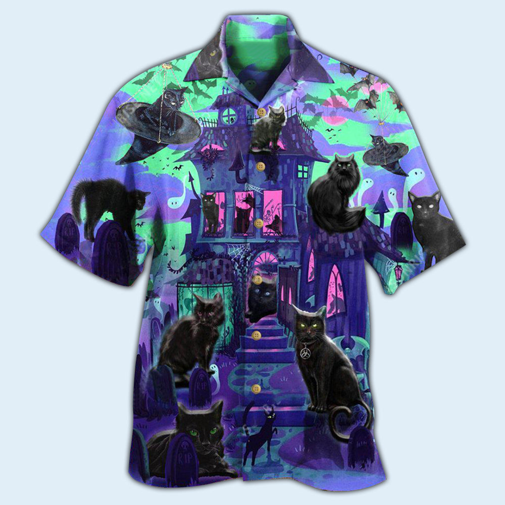 Black Cat In A Mysterious Haunted House - Hawaiian Shirt