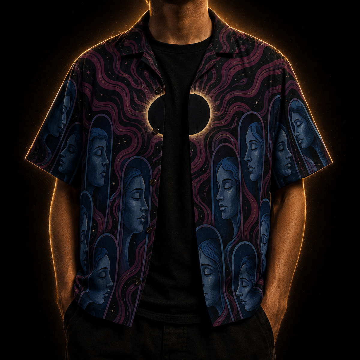 The Sleeping Choir: Eclipse — Dark Occult Faces Hawaiian Shirt