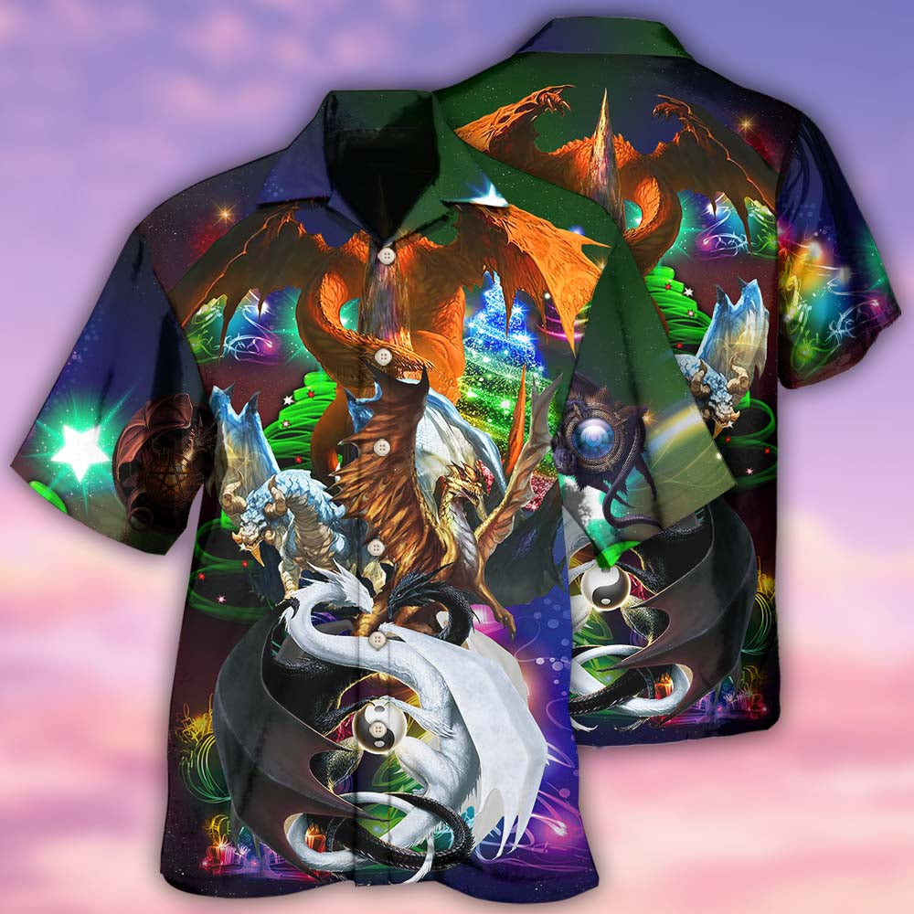 Dragon Black And White Merry Christmas - Hawaiian Shirt