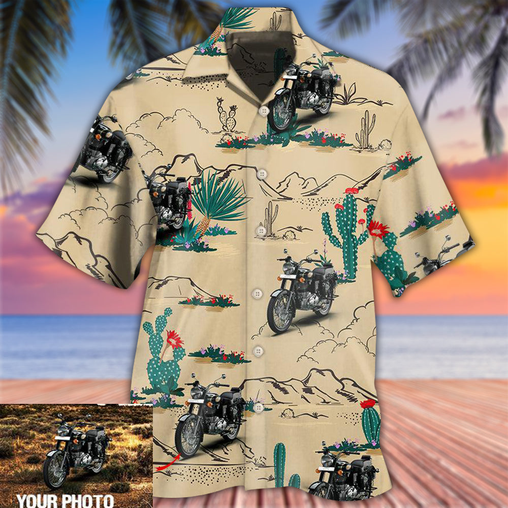 Motorcycle On The Desert Cactus Custom Photo - Hawaiian Shirt