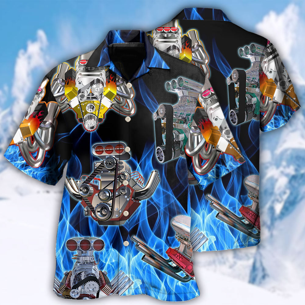 Hot Rod Blue Flame In Black Background - Hawaiian Shirt