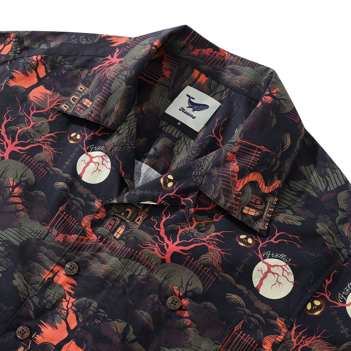 Halloween Hawaiian Shirt For Men Midnight Castle Shirt Camp Collar 100% Cotton By Sun