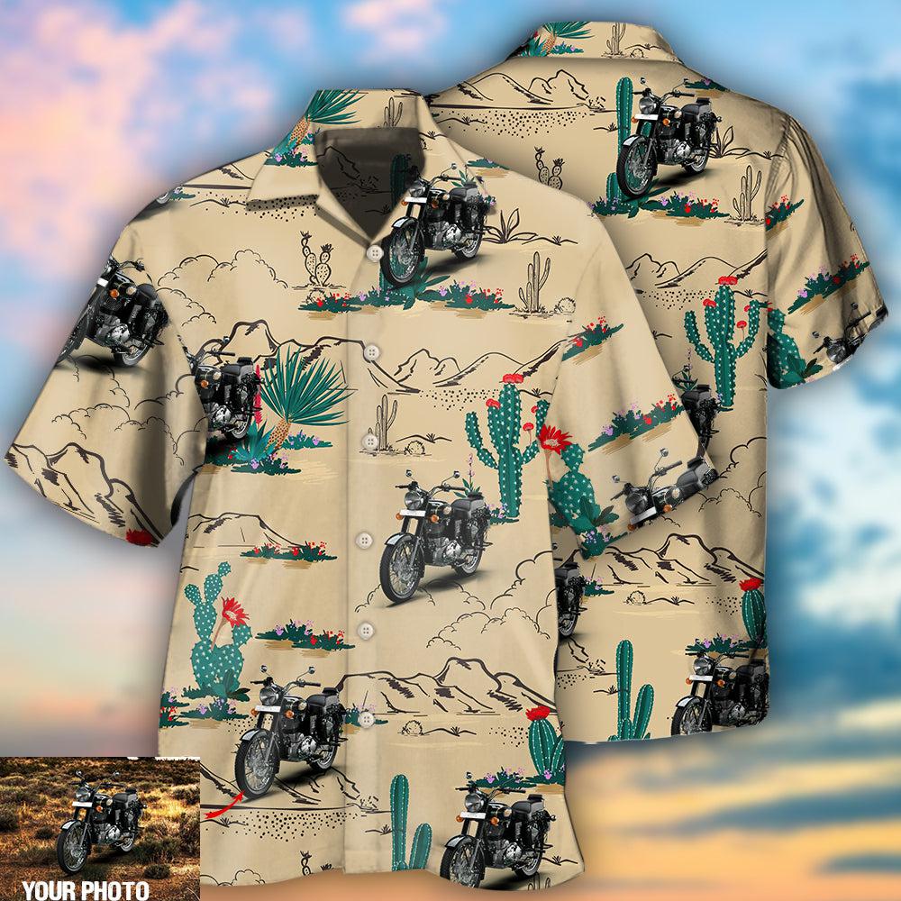 Motorcycle On The Desert Cactus Custom Photo - Hawaiian Shirt
