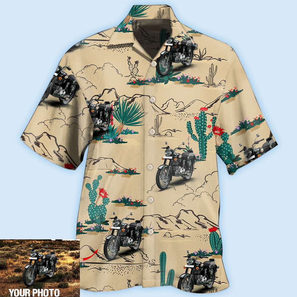 Motorcycle On The Desert Cactus Custom Photo - Hawaiian Shirt