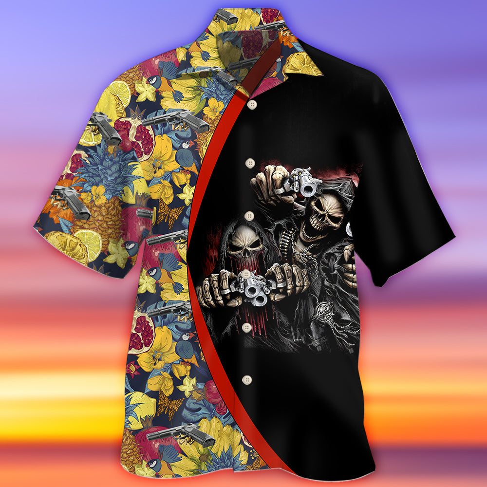 Gun Skull Hand Tropical Gun In Death - Hawaiian Shirt