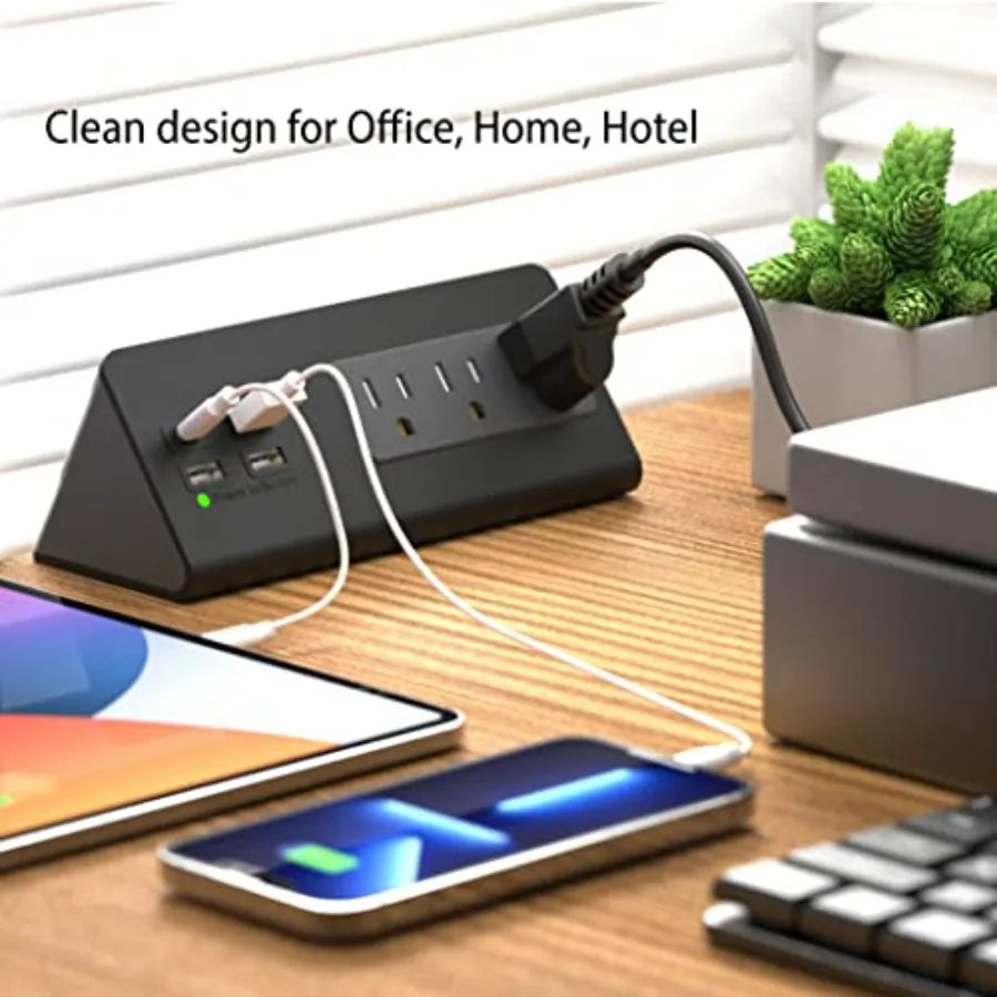 Nightstand Edge Mount Power Strip with USB-C Ports Tabletop Surge Protector Desk Clamp Power Sockets with 3 AC Outlets and4 Fas