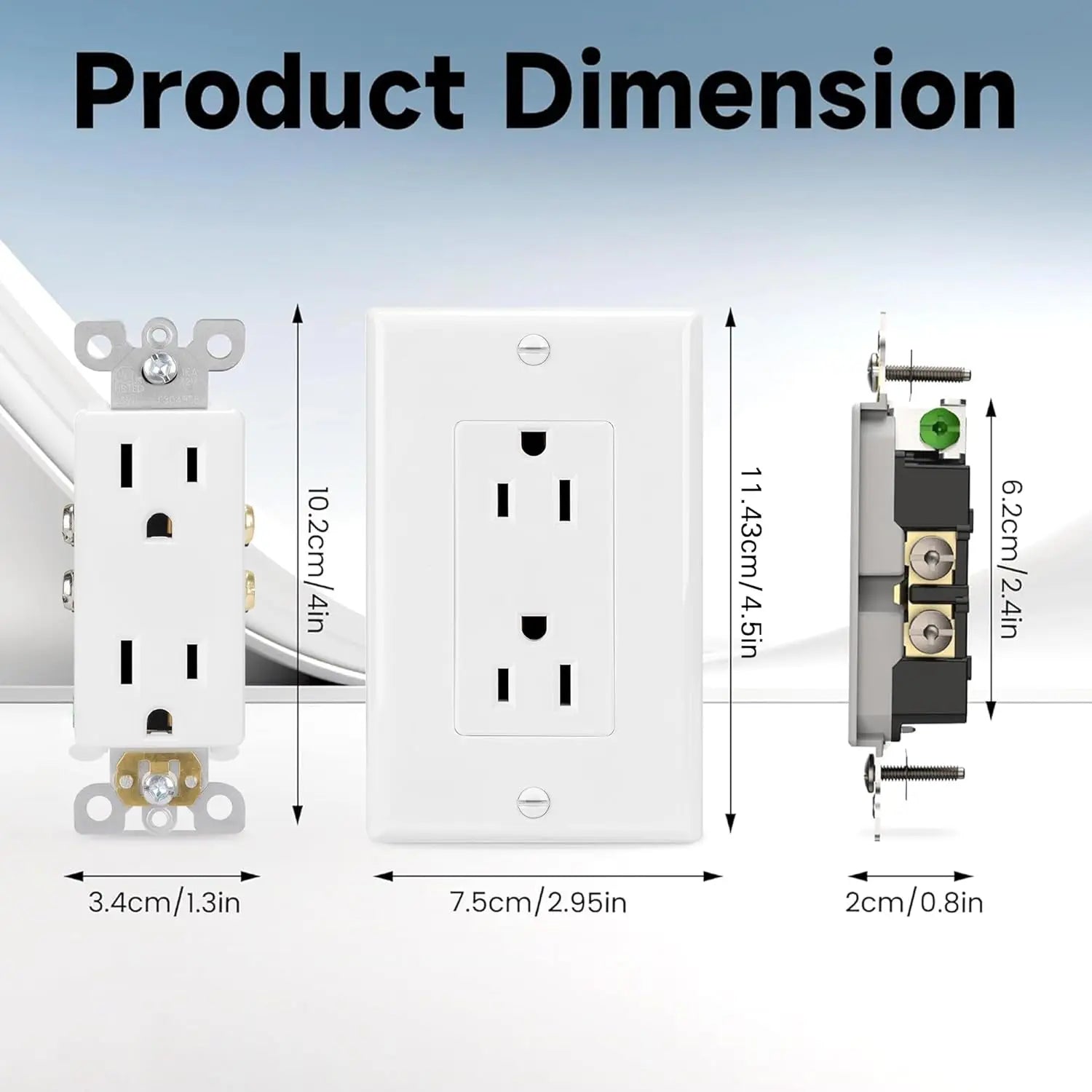 20-Pack White Electrical Outlet with Wall Plate, Self-Grounding, UL Listed, 15 Amp Non-Tamper-Resistant