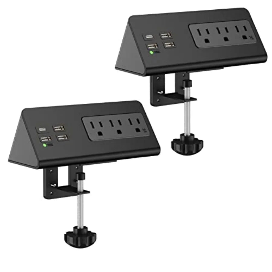 Nightstand Edge Mount Power Strip with USB-C Ports Tabletop Surge Protector Desk Clamp Power Sockets with 3 AC Outlets and4 Fas