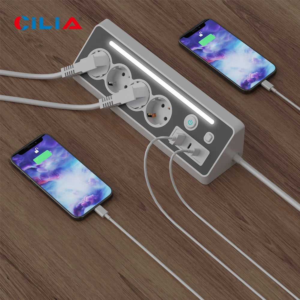 Cilia Power Strip,Multi Wall Plug，Outlets Splitter,Electrical Sockets ，1usb,2C, 4 AC,1.4M  Cable Applicable to South Korea