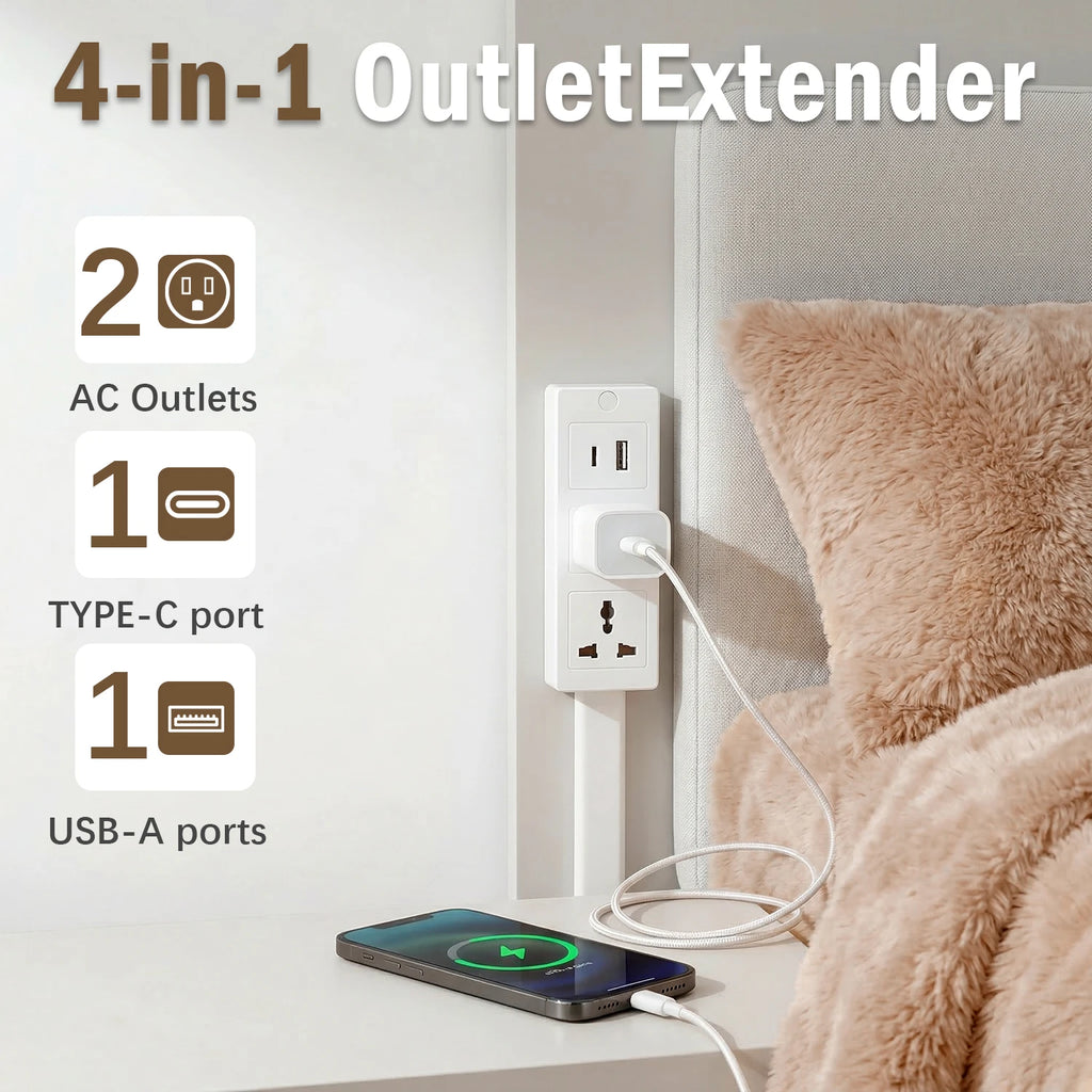 3 Retractable Sockets in Various Shapes US Plug Power Strip with AC Outlets USB Port(Type C),Multi Socket Wall Socket Universal