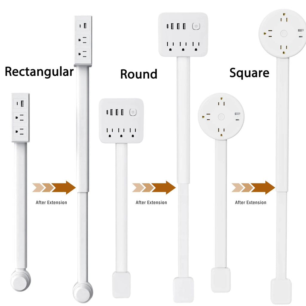 3 Retractable Sockets in Various Shapes US Plug Power Strip with AC Outlets USB Port(Type C),Multi Socket Wall Socket Universal