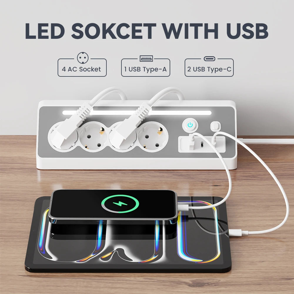 Cilia Power Strip,Multi Wall Plug，Outlets Splitter,Electrical Sockets ，1usb,2C, 4 AC,1.4M  Cable Applicable to South Korea