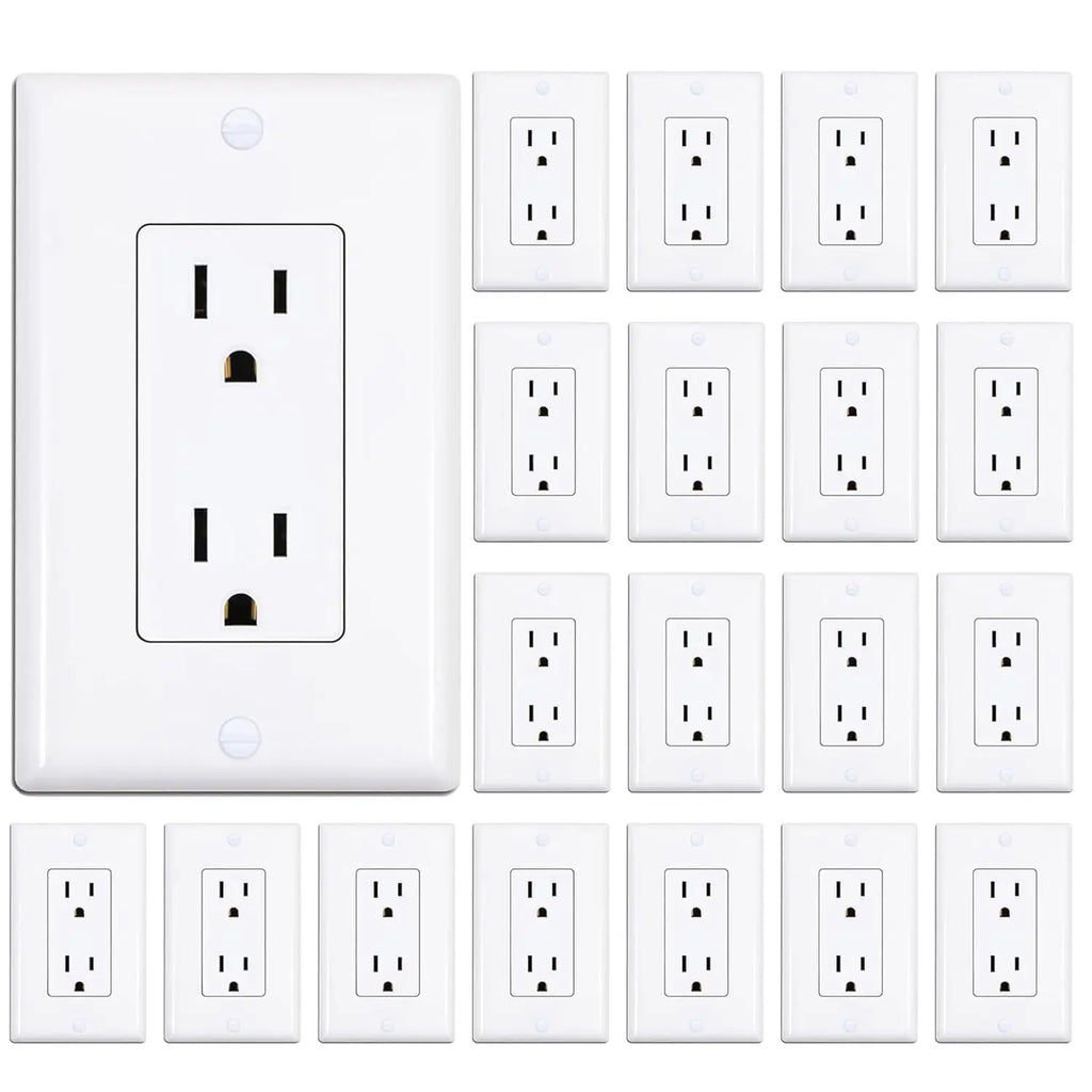20-Pack White Electrical Outlet with Wall Plate, Self-Grounding, UL Listed, 15 Amp Non-Tamper-Resistant